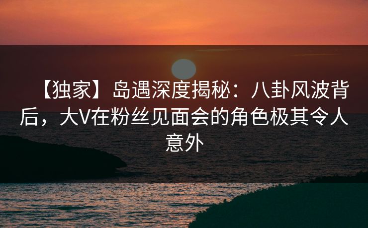 【独家】岛遇深度揭秘：八卦风波背后，大V在粉丝见面会的角色极其令人意外